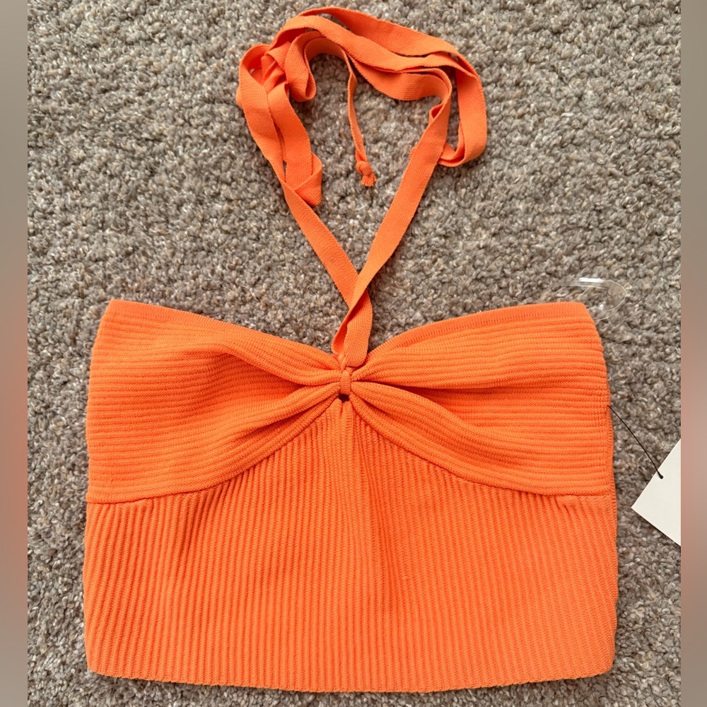 TENSHOPPE Orange Ribbed Halter Top